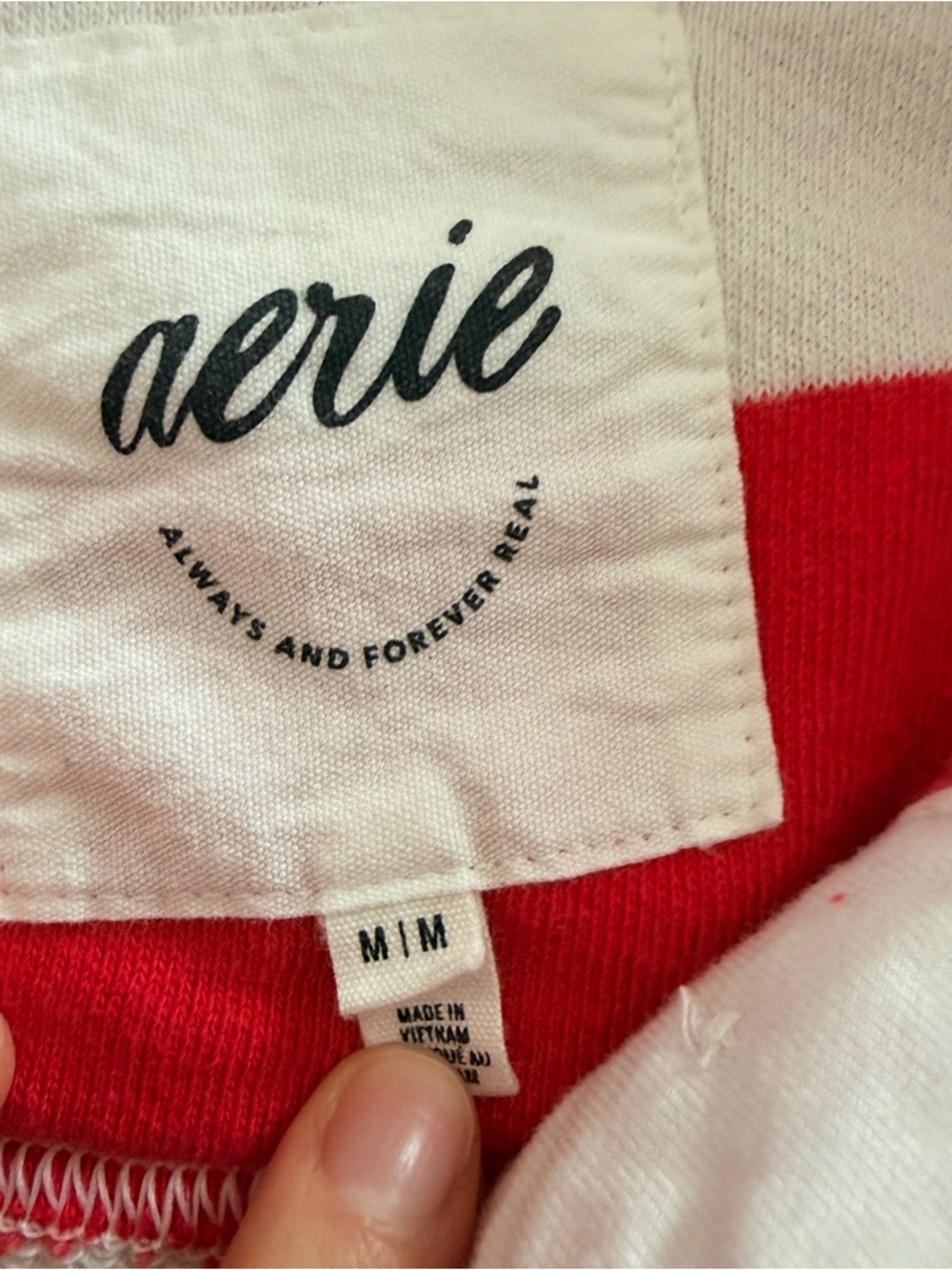 aerie Oversized Rugby Polo Top - Red & White Medium - Picture 5 of 11